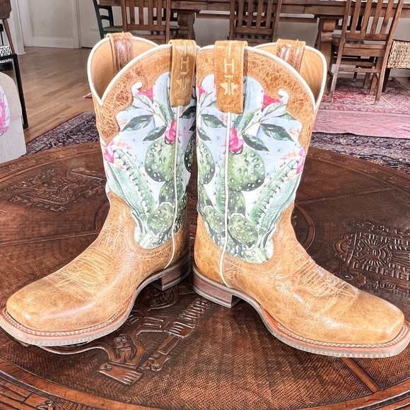 Tin Haul Tan Leather Cowboy Boots with bright floral pattern - Picture 6 of 12